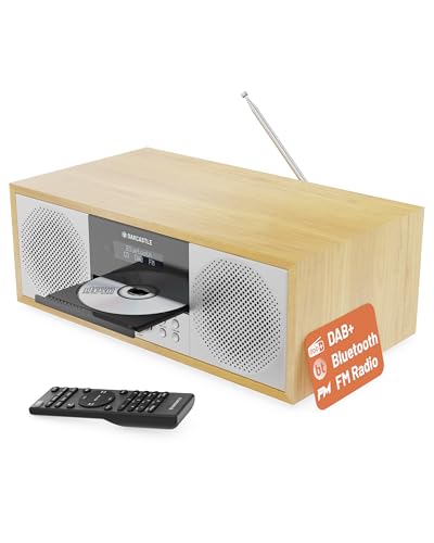 CD Player with DAB & FM Radio | Bluetooth USB AUX & Headphone Output | Mains Powered Stereo Hifi System | CD CD-R HDCD & MP3 | Dual Alarm & Sleeper timer with 90 Presets | OAKCASTLE DAB500 (Oak)