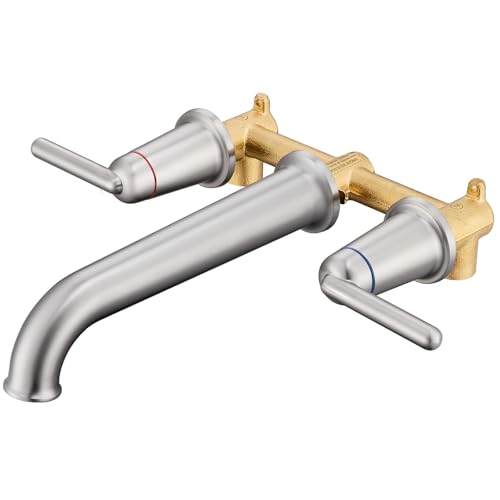 Wintap Wall Mount Tub Filler Long Spout Reach Tub Faucet with Rough-in Valve High Flow Tub Faucets 2-Handle Wall Mounted Bathtub Faucet Brass Roman Bath Tub Faucet Set Brushed Nickel (WT-9806BN) by Wintap - Used condition - US$101.62