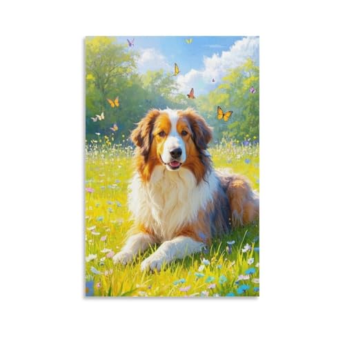 Peinture Vieux Berger anglais 50x75cm pour habiller un grand mur vide