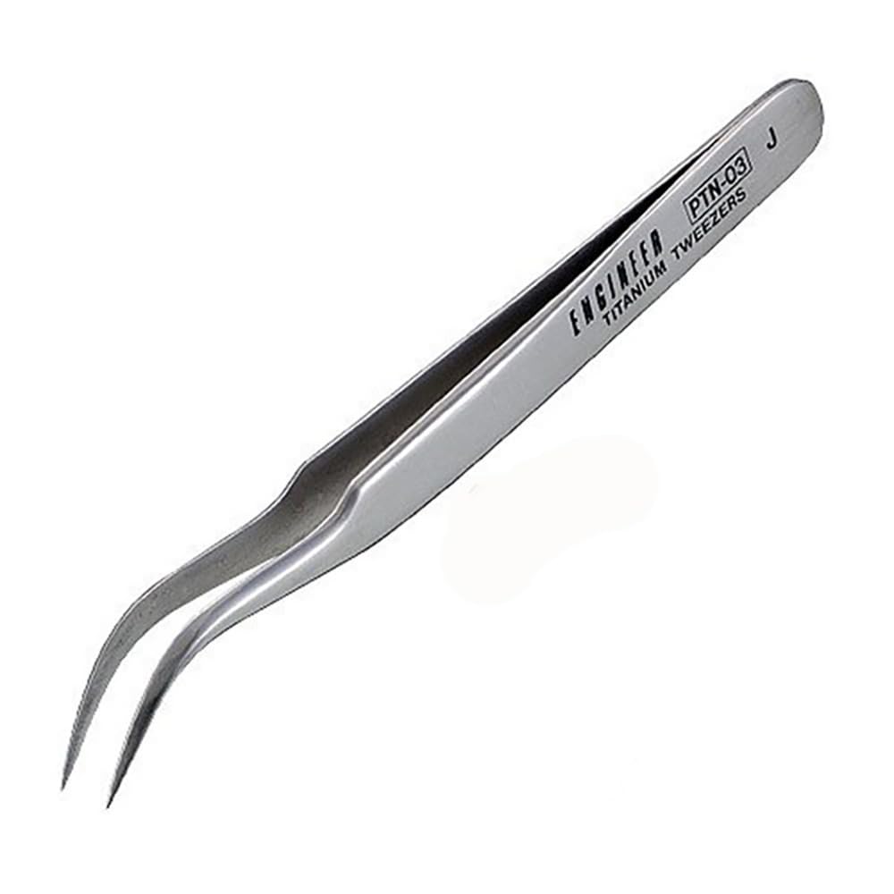 Titanium bent nose tweezers, fine pointed tip tweezers, 125mm. Engineer ptn-03