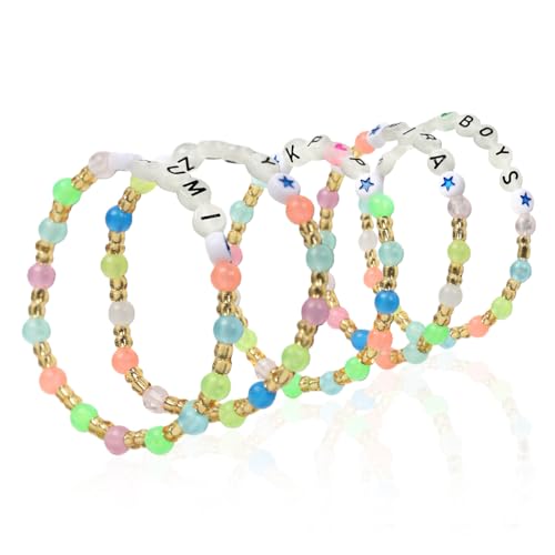 playneeu 5 Pack Kpop Colorful Bracelets for Teens & Adults – Stretchy Elastic Wristbands with Fun Words, Vibrant Colors, Party Favors, Gifts & Daily Accessories
