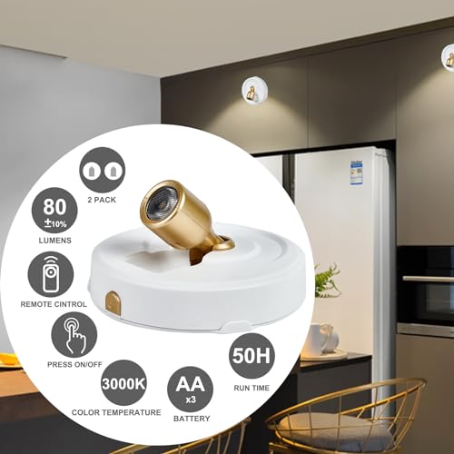 Image of Wireless Spotlight Battery Operated with Remote Control, 2-Pack Under Cabinet Closet Light with Timer Function for Under Counter, Shelf, Bookcase, Cabinet, Paintings, Pictures, Accent