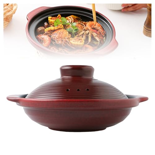 Olla de cerámica, resistente al calor, con tapa, utensilios de cocina multifuncionales para estufa, ideal para arroz, guisos y sopas, capacidad de 2,7 L