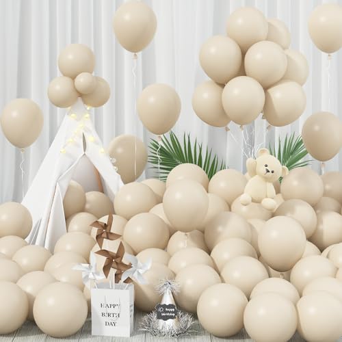 Image of Jobkoo Sand White Balloons, 12 Inch, 100 Pack - Boho, Cream, Matte, Retro, Off White, Neutral, Helium Balloons for Birthday, Wedding, Baby Shower Parties