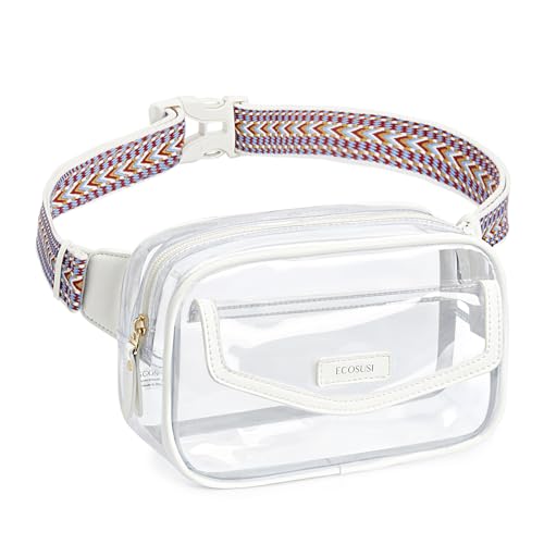 ECOSUSI Clear Fanny Pack - Stadium Approved Small PVC Bag for Women with Guitar Strap, White