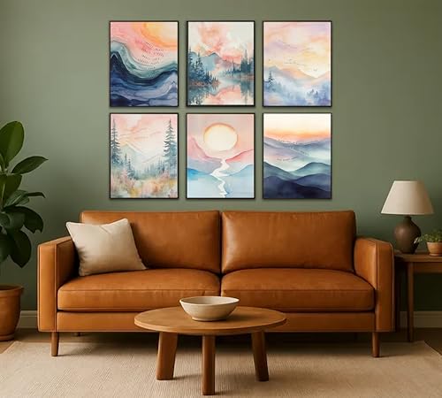6Pcs Mental Health Wall Art Watercolor Abstract Psychology Therapy Motivational Quote Forest Mountains Poster Painting Picture Wall Decor Canvas Print Artwork for Office Classroom Home Decoration — view 2