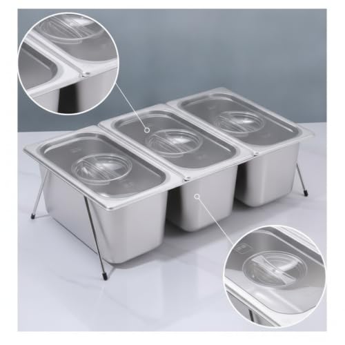 Generic Commercial Ingredient Tray Six Compartment Serving and Storage Organizer with Stainless Steel Support Rack and Transparent PC Covers Suitable for, 3 Grids 15cm + 16cm Stand + PC Closed Lid - Image 5