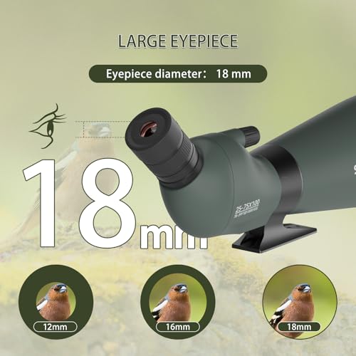 Svbony SV28 25-75x100mm Spektiv mit Stativ, Großes Sichtfeld, Helle und Klare Bilder, HD BAK4 Porro Prisma FMC, Spektive mit Handy Adapter Tragetasche für Vogelbeobachtung, Scheibenschießen,Wildtiere