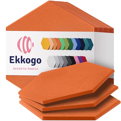Ekkogo Acoustic Panels 12-Pack Soundproof Wall Panels 14"X12.1"X0.4" Sound Panels High Density Sound Dampening Panels - [Poppy Orange Hexagon]