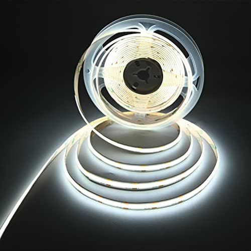 TUNICHX COB LED Strip Light DC 12V LED Strip Light Flexible Super Bright LED Strips,16.4ft 6500K White,CRI 90+,2400LEDs High Density Uniform Light for Bedroom Kitchen Home Indoor Decor