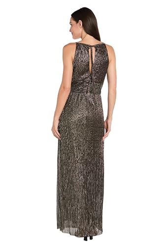 Image of R&M Richards Women's Metallic Crinkle Halter Maxi Gown W /Keyhole, Slit & Shirred Waist