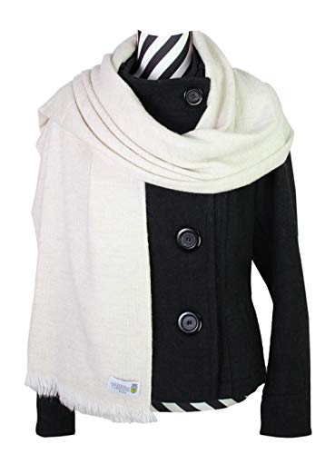 Les Jardins de la Comtesse - Grande écharpe Femme Cachemire et Laine Hiver - Etole Châle - Chaud et Léger - 70 x 210 cm - Motif Diamant - Beige Amande Cover