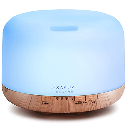 ASAKUKI 500ml Essential Oil Diffuser, 5 in 1 Ultrasonic Aromatherapy Fragrant Oil Vaporizer Humidifier, Timer and Auto-Off Safety Switch, 7 LED Light Colors ASAKUKI 500ml Essential Oil Diffuser, 5 in 1 Ultrasonic Aromatherapy Fragrant Oil Vaporizer Humidifier, Timer and Auto-Off Safety Switch, 7 LED Light Colors