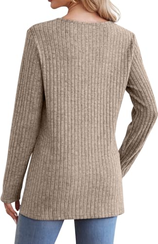 Image of Jescakoo Long Sleeve Shirts for Women Crew Neck Fall Tops Side Split Lightweight Tunic Sweaters Fashion Clothes 2025 S-4XL
