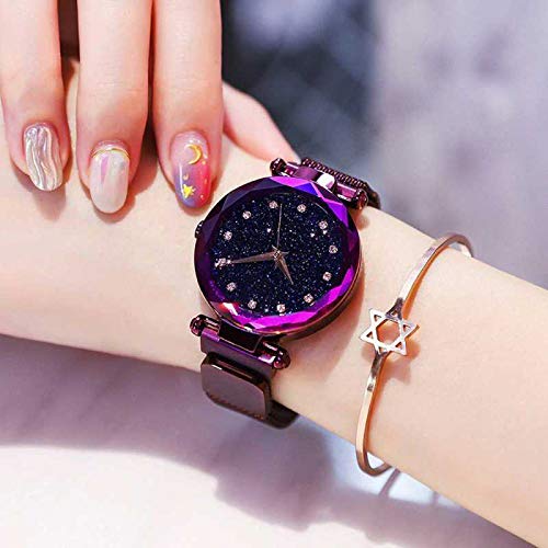 Image of Acnos Premium Purple Color 12 Point Diamond with Trending Magnetic Analogue Metal Strap Watch for Girl's and Women's Pack of - 1(DM-190)