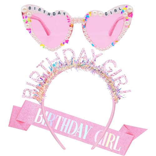 Hot Pink Birthday Girls Glasses Sash Tiara Crown for Women Girls