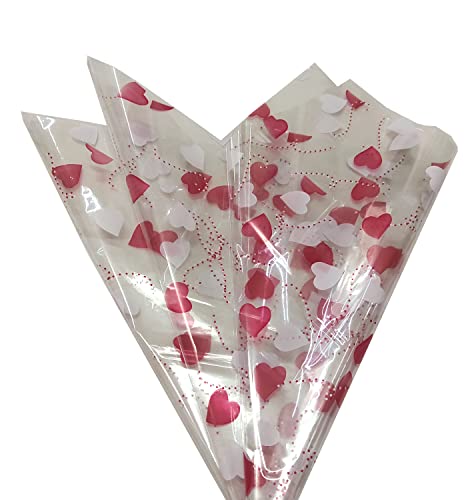 Image of 3A Featuretail 20 Inch x 26 Inch Multipurpose BOPP Transparent Cellophane Sheets For Flowers Bouquet, Gift Wrapping, Dry Fruits Baskets Hampers (50 Sheets, Red Heart Design Print)