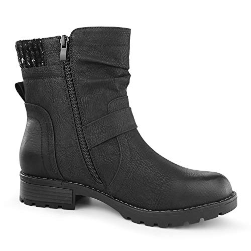 Hawkwell Women's Combat Boots Fashion Side Zipper Buckle Ankle Booties,Black Pu,7 M Us #TOP4