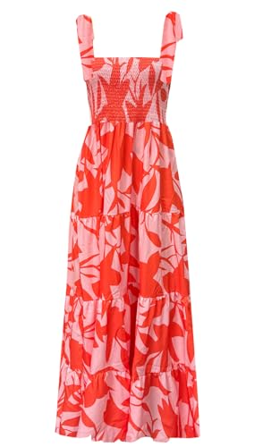 Image of kinstell Women's Summer Boho Spaghetti Strap Square Neck Ruffle Casual Flowy Long Dress Beach Swing Party Maxi Dress