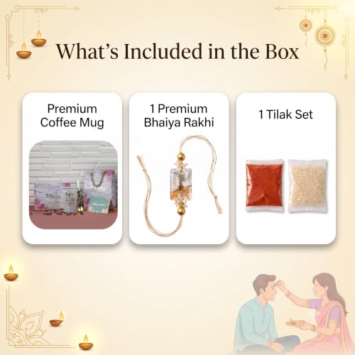 Image of NYRWANA Coffee Mug, Birthday Present for Man, Mugs for Present, Rakhi Gift for Brother, Cute Mugs, Ceramic Mug with Spoon, Gift Box & Rakhi with Tilak and chawal (400ml-Grey)