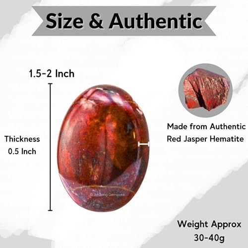 Image of Amazing Gemstone Red Jasper Hematite Crystals and Healing Stones - Large Palm Stone Crystals Piedra - Crystal for Good Luck, Positive Energy, Meditation - Unique Stocking Stuffers Birthday Gifts