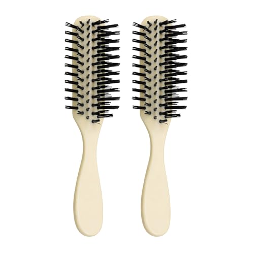 GENTS Nylon Bristle Hair Brush for Detangling, Styling & Teasing – Wet & Dry Use Hairbrush for Women & Men – Durable Flexible Bristles with Contoured Comfort Grip Handle (2, Faux Ivory, 7 3/8')