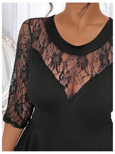 GORGLITTER Women's Plus Size Peplum Tops Sheer Mesh Lace Patchwork Tops Asymmetrical 3/4 Sleeve Crew Neck Tees Shirt4