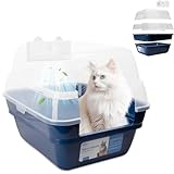 Intelligent Deodorizing Cat Litter Box, Extra Large Litter Pan with Lid &Odor Control Filter for Multi-Cat Households, Litter Pan with Detachable Easy Clean Design, Blue