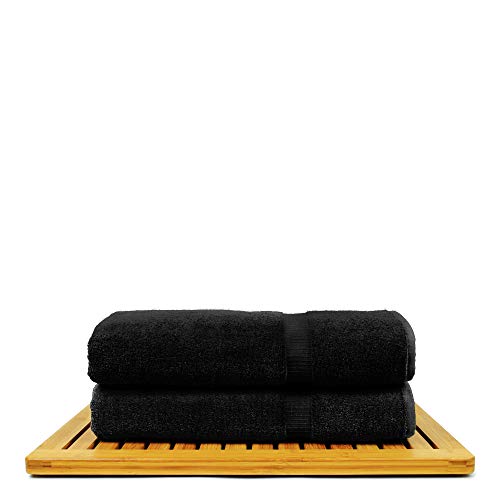Image of BC BARE COTTON Luxury Hotel & Spa Towel Turkish Bath Sheets Dobby Border (Black, Bath Sheets - Set of 2)