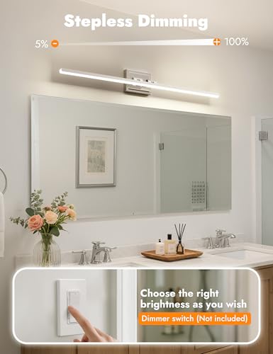 Image of NIORSUN 39.4 Inch Modern Bathroom Light Fixture, 24W 5CCT Dimmable LED Chrome Bathroom Vanity Lights Over Mirror, Vanity Lights for Bathrooms Restroom Mirror- ETL Certified