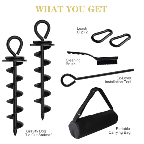 Image of Eurmax USA 2-Pack Heavy Duty Dog Tie Out Stake, No-Tangle In Ground Anchor Runner for Large Dogs up to 210 Lbs - Perfect for Yard, Beach and Camping (Medium,Black)
