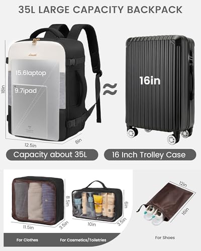 LOVEVOOK Travel Backpack for Women, Carry On Backpack Flight Approved with 3 Packing Cubes,TSA Personal Item Travel Bag Fits 15.6” Laptop,Weekender Hiking Business Luggage Daypack Beige Grey Black3