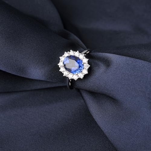 Princess Diana Halo Ring For Women with Created Sapphire in 925 Sterling Silver, Blue Birthstone 14k White Gold Plated Promise Engagement Ring For Her, Anniversary Jewelry Set For Women3