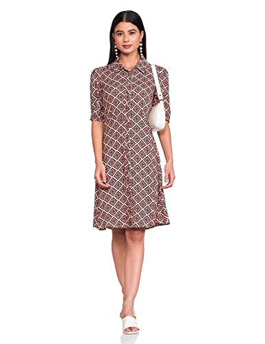 Image of Max Women Printed Spread Collar Shirt Calf Length Dress