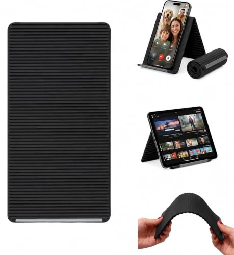 TROFFLLY Foldable Silicone Phone Stand, Flexible Adjustable Phone Holder for Desk, Portable Anti-Slip Mobile Stand Compatible with iPhone, iPad, Table