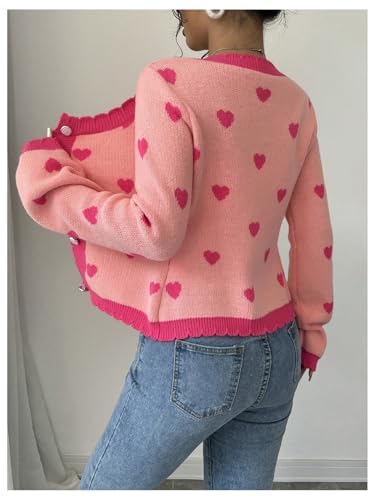 Floerns Women's Cute Long Sleeve Ribbed Heart Cardigan Sweater Scoop Neck Pullover2