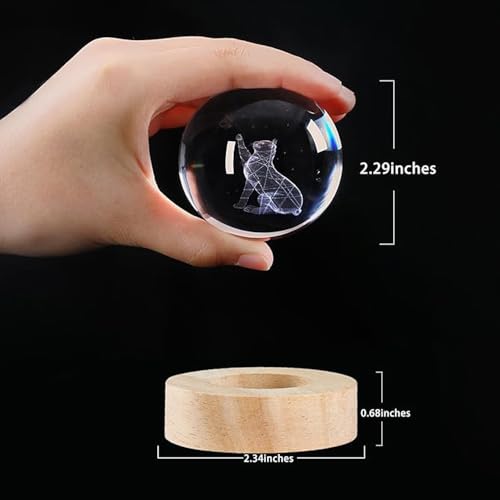 Image of 3D Crystal Ball Lamp with 16 Colors Changing LED Wooden Base - Solar System Night Light, Galaxy Lamps, Galaxy Crystal Ball Light with USB (16 Color Hand Cat)