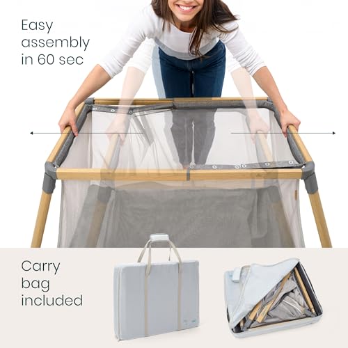 Image of Tutti Bambini CoZee Go 3-in-1 Foldable Baby Playpen, Portable Bassinet & Travel Crib | Playard with Mattress Included | Birth to 3 Years (Oak & Charcoal)