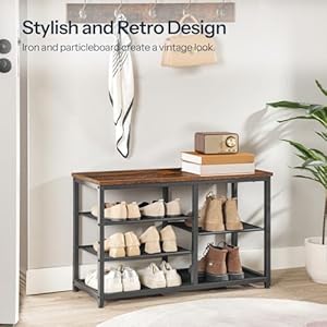 Hoobro shoe bench 5 tier shoe rack bench entryway bench with shoe storage shoe storage organizer 315 l shoe storage bench for entryway hallway space saving rustic brown and black bf36hx01  urban country home decor