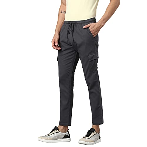 Image of Hubberholme Men's Regular Fit Cotton Trousers, Ankle Length Elastic & Drawstring Waist Cargo Chinos