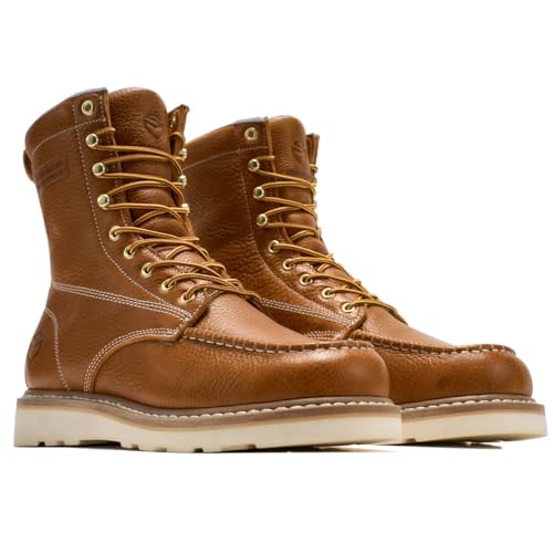 SUREWAY Botas de trabajo de cuña de 8 pulgadas para hombre, puntera suave, cuero de grano completo de alta calidad, GoodyearWelt, botas de trabajo de seguridad, plantilla cómoda, resistente al aceite