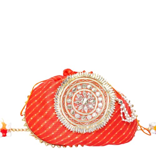 GIFTING BEST WISHES Womens Silk Leheriya Potlis with Gota Patti Work Potli Gags (Red) (B09Y32Z99D) Amazon Price History, Amazon Price Tracker