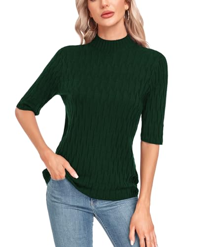 Image of MINTLIMIT Womens Turtleneck Sweaters Short Sleeve 2024 Fall Winter Casual Texture Shirt Blouse Knit Pullover Sweater