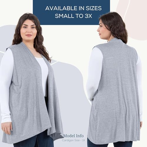 Image of Azules Sleeveless Long Cardigan for Women with Pockets - Lightweight Open Front, Flowy Dressy Layer for Work or Casual Wear