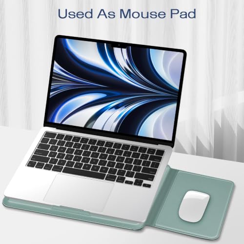 Image of Fintie Sleeve Case for MacBook Neo 13 Inch, MacBook Air 13.6 /13.3 Inch, MacBook Pro 13 Inch, Other Up to 13 inch Laptop Tablet - Slim Bag Cover with Stand, Synthetic Leather, Magnetic Closure, Green