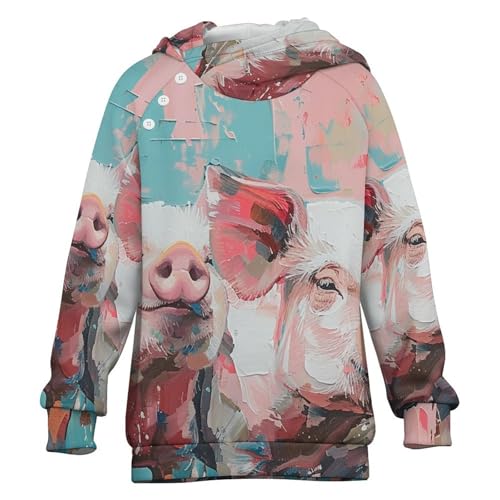 Happy PigsChildren's Raglan Sleeve Hoodie, Suitable for Home And Outdoor Use8-9Y