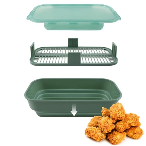 COOK WITH COLOR Cuenco plegable para rebozar, recipiente para empanar, ideal para pescado frito, pollo frito, anillos de cebolla, alas y más, salvia