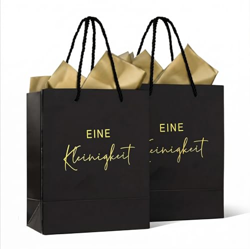2 Stück Geschenktüte Männer Papiertüten mit Henkel Schwarz Geschenktaschen Mit Henkel Geschenktüte Hochzeit 23x18x10 cm Eine Kleinigkeit mit Seidenpapier