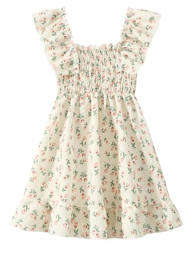 Girls Summer Dress Floral Ruffle Sleeve Swing Flowy Dresses A-line Sundress for Girls Casual Beach Wedding Dress