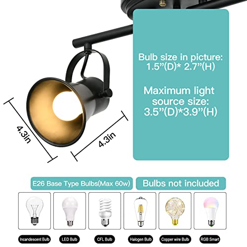 Image of 4-Light Track Lighting Kit, Directional Ceiling Light, Industrial Black Kitchen Track Lighting Fixtures Ceiling for Kitchen, Living Room, Dining Room, Hallway.